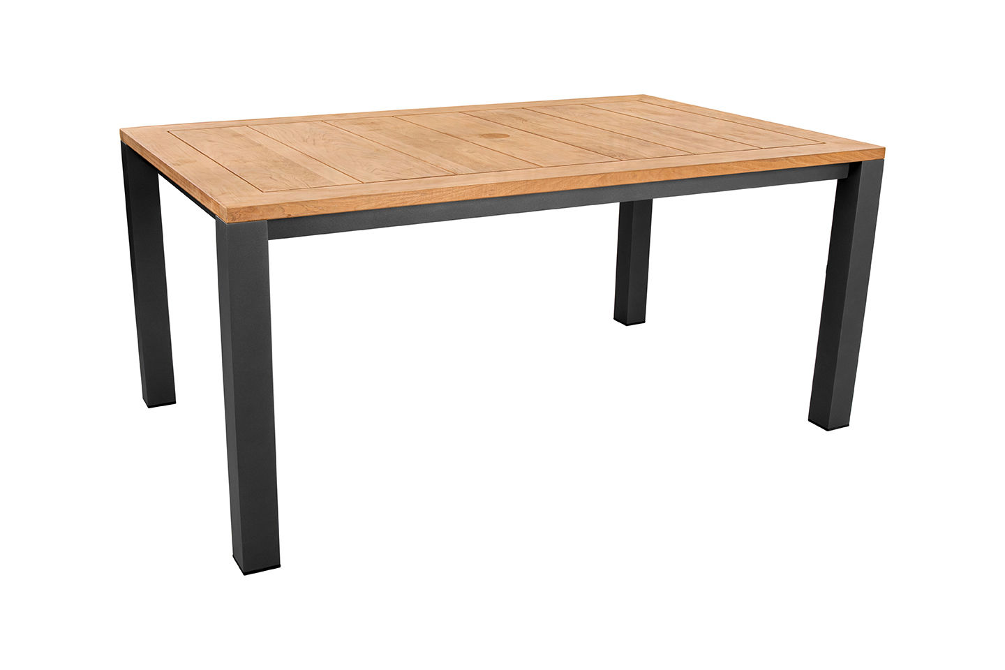 Elements Alu Dining Table 160x100cm (64"x39"), Teak Top, w. umbrella hole, Slate
